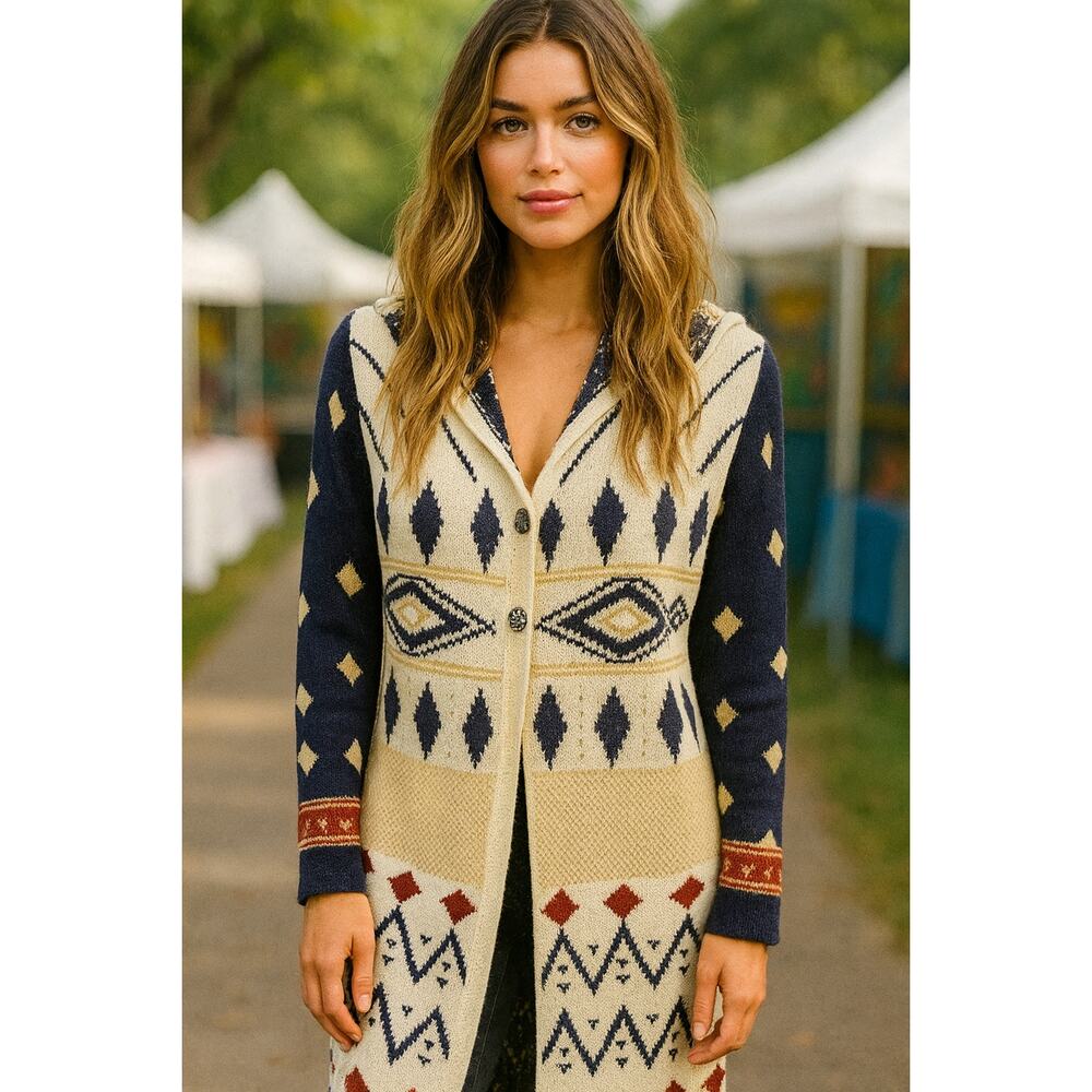 Love Marks Women's Aztec Southwest Tribal Cardigan Duster Size Med Open Front